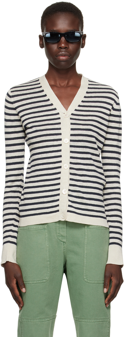 Shop Max Mara Off-white & Navy Lettera Cardigan In 12 Ivory