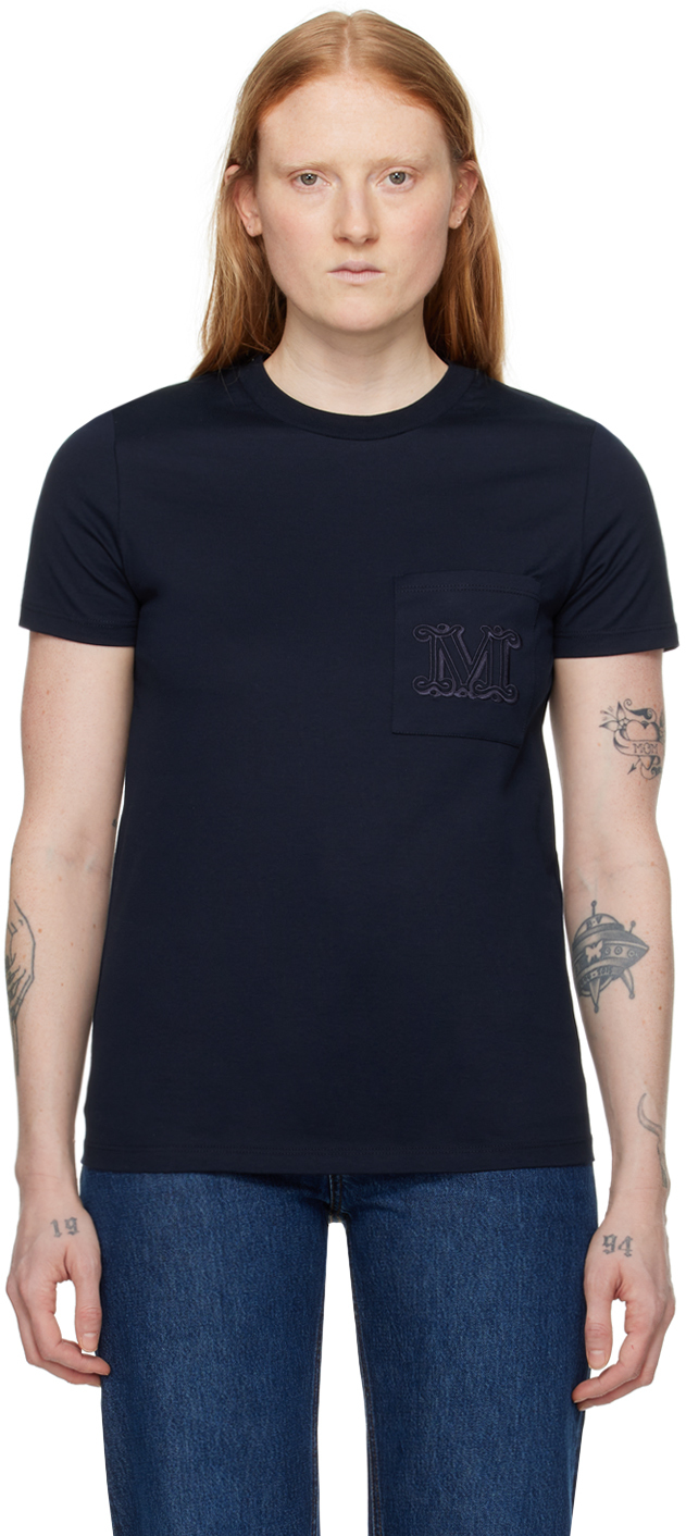 Shop Max Mara Navy Crewneck T-shirt In 6 Midnightblue