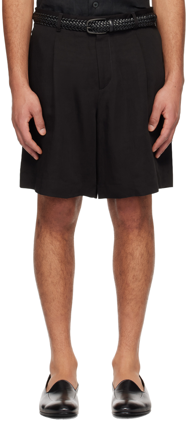 Shop Lardini Black Pleated Shorts In 999