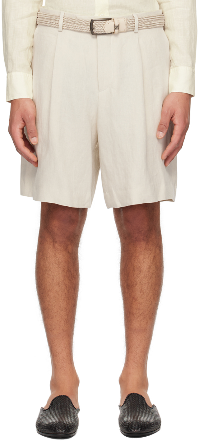 Beige Pleated Shorts