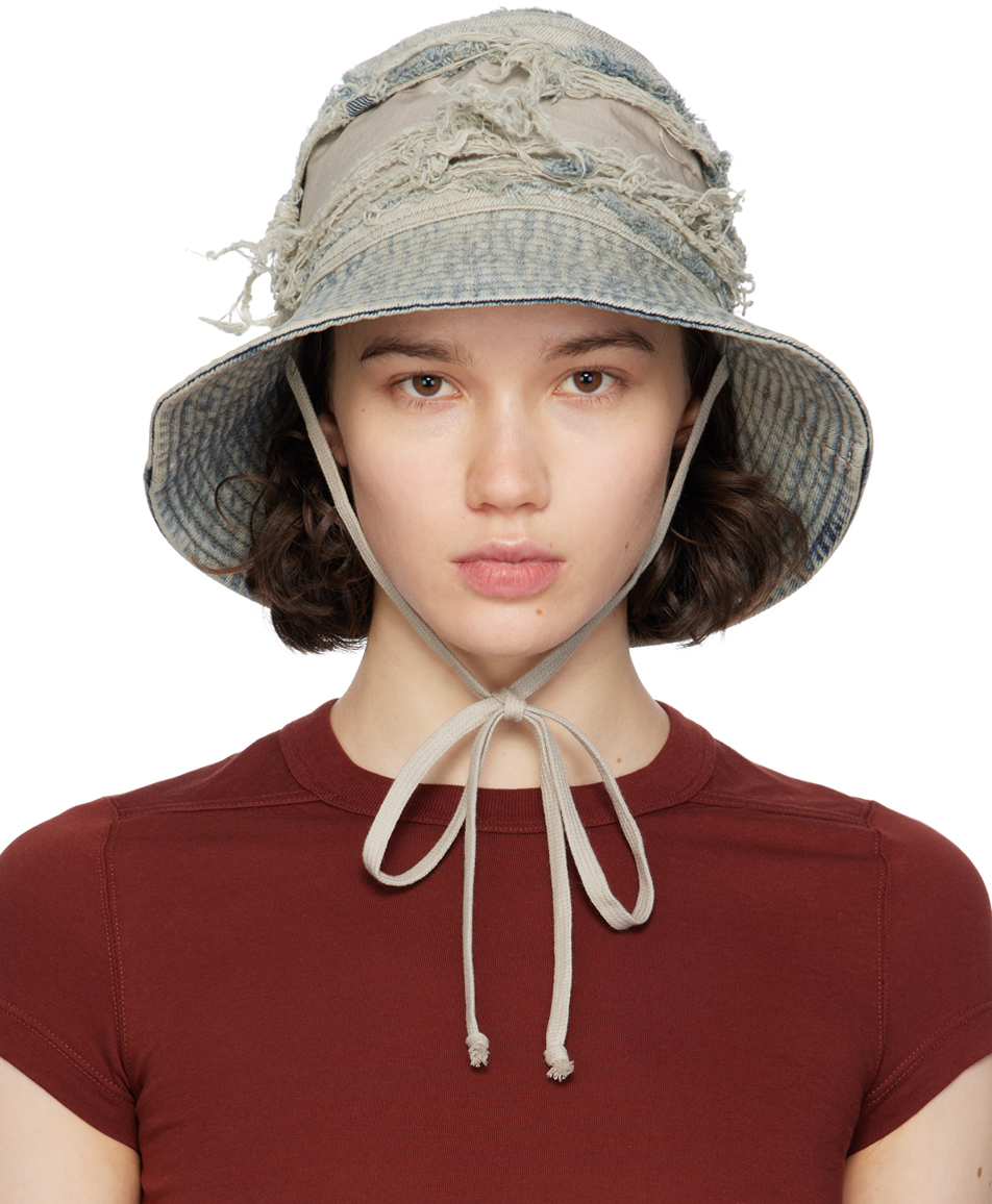 Blue Distressed Bucket Hat by Rick Owens DRKSHDW on Sale