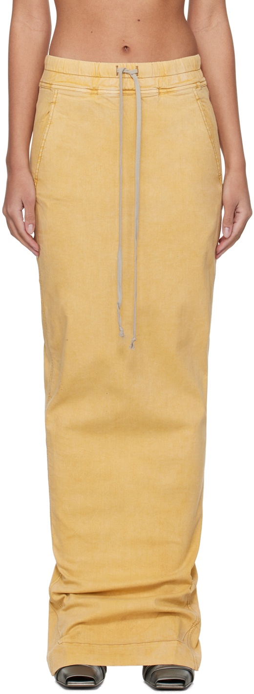 Shop Rick Owens Drkshdw Yellow Pull On Pillar Denim Maxi Skirt In 42 Mustard
