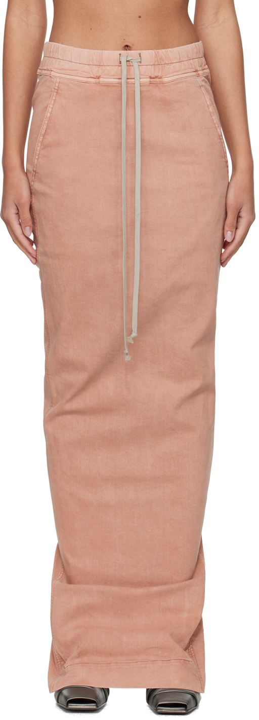 Shop Rick Owens Drkshdw Pink Pull On Pillar Denim Maxi Skirt In 13 Dark Pink