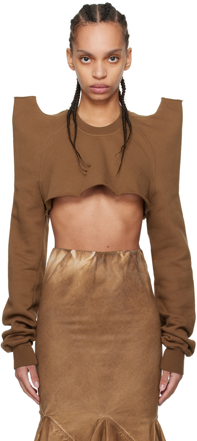 Shop Rick Owens Drkshdw Brown Cropped Tecsweat Sweatshirt In 44 Khaki Brown