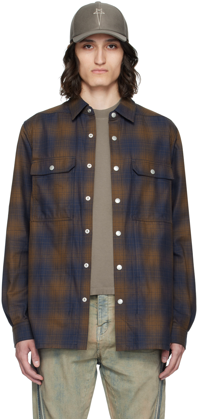 Brown & Indigo Check Shirt by Rick Owens DRKSHDW on Sale