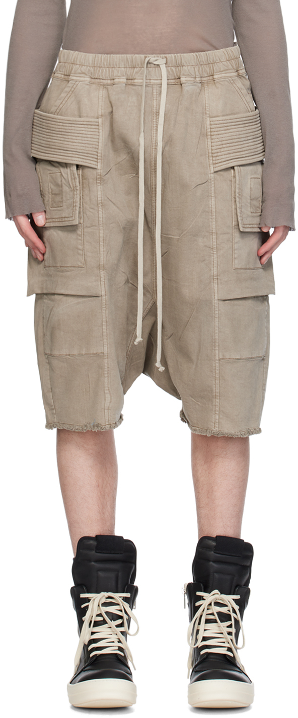 Shop Rick Owens Drkshdw Off-white Creatch Cargo Pods Denim Shorts In 08 Pearl