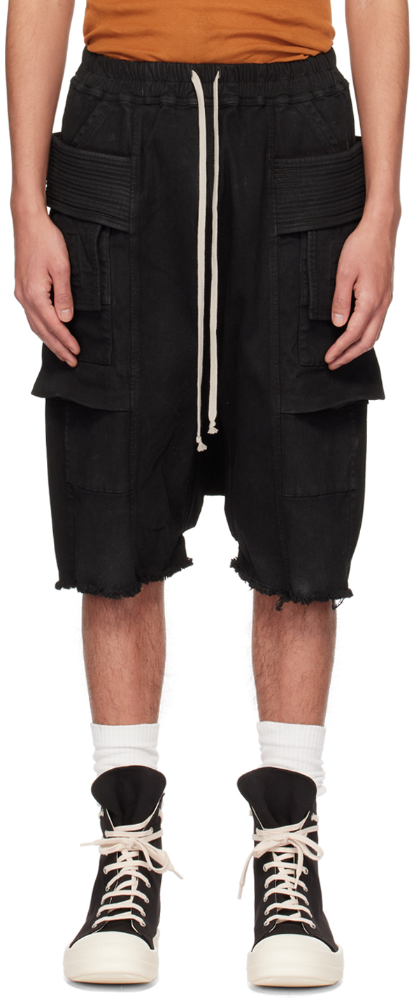 Rick Owens Drkshdw Black Creatch Cargo Pods Denim Shorts In 09 Black
