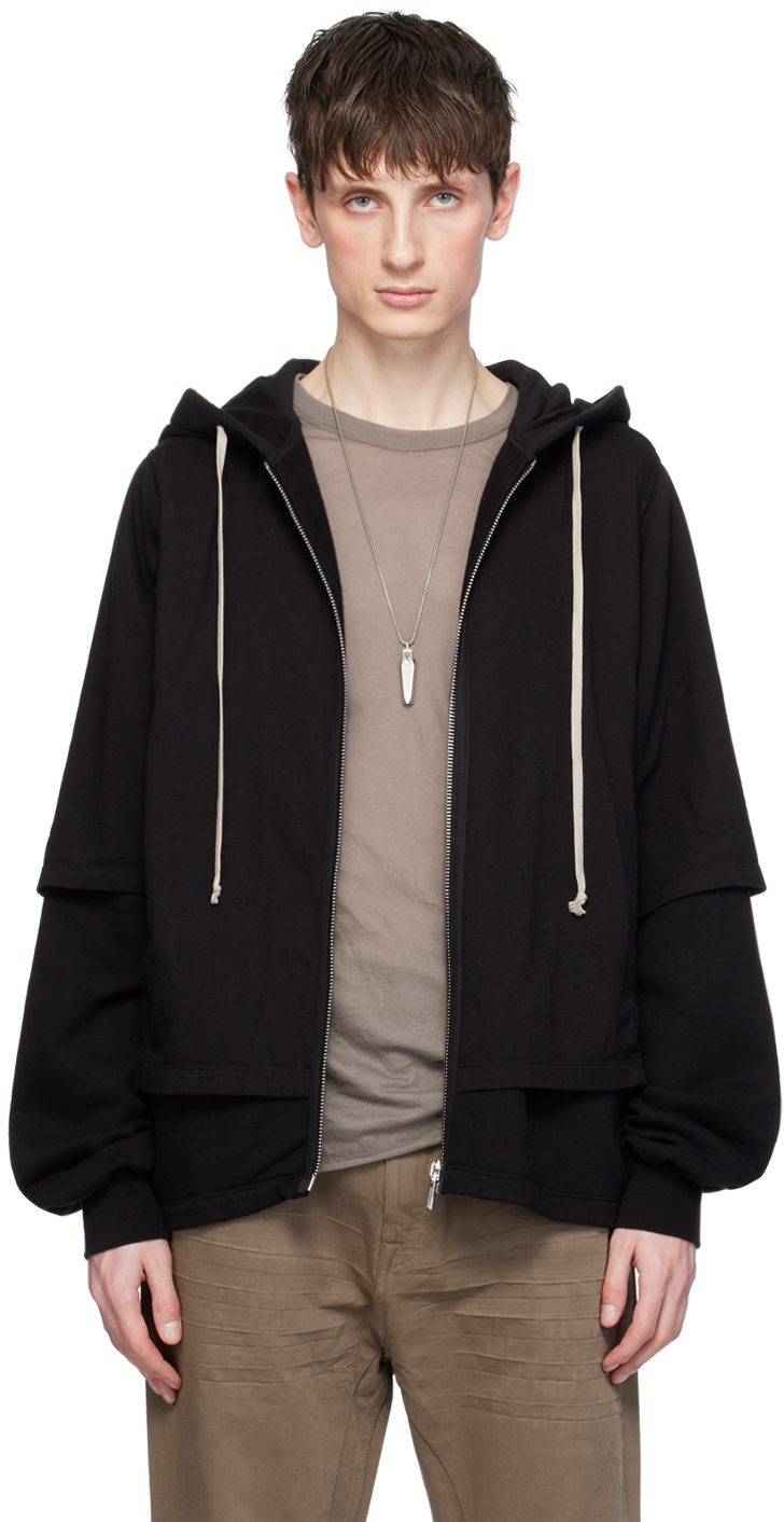 Shop Rick Owens Drkshdw Black Zipped Hustler Hoodie In 09 Black