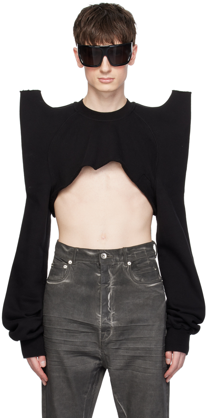 Rick Owens DRKSHDW: Black Cropped Tecsweat Sweatshirt