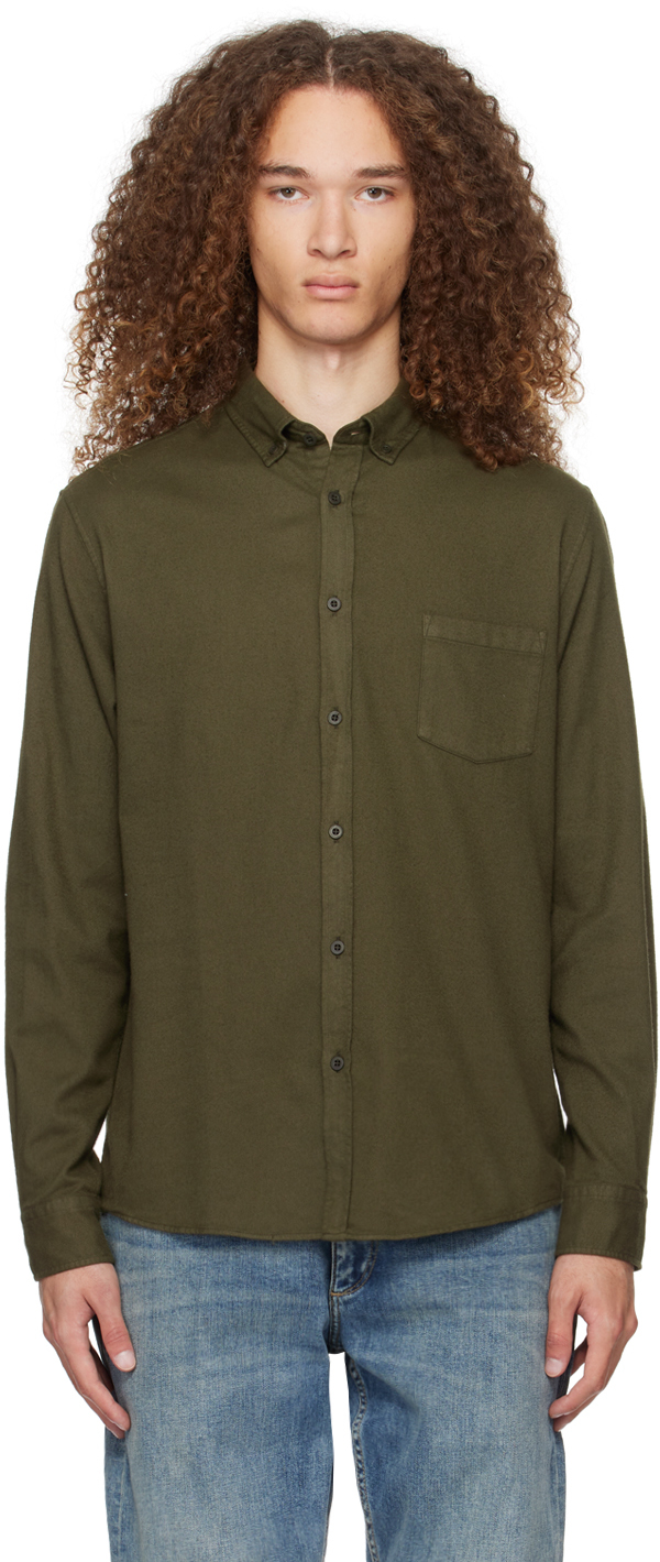 Sunspel Khaki Button-down Shirt In Dark Olive24