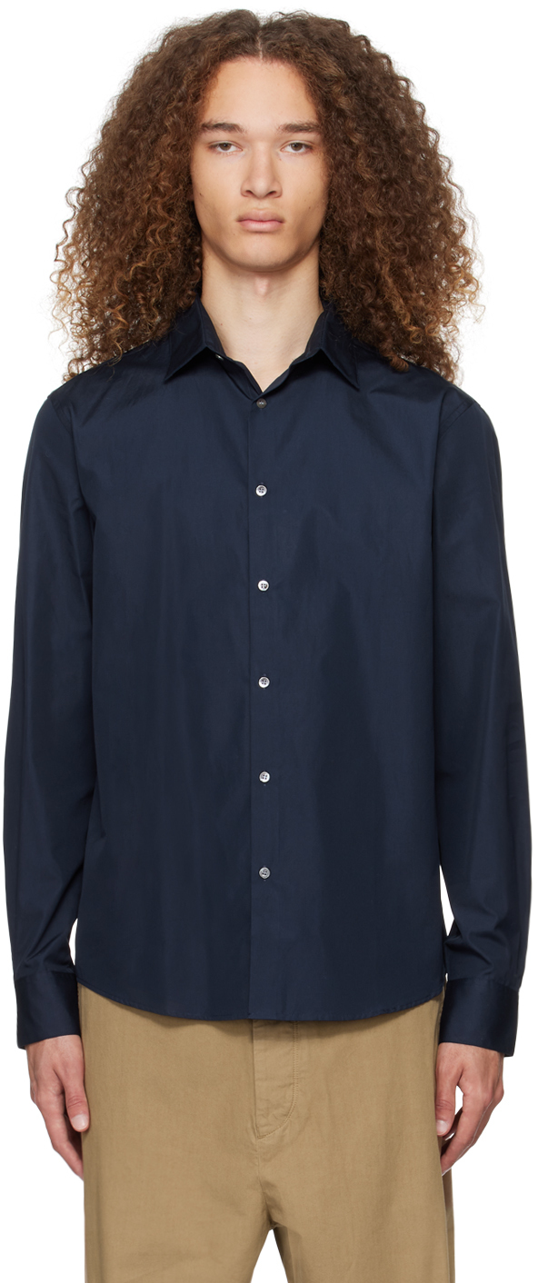 Sunspel Navy Buttoned Shirt In Navy7