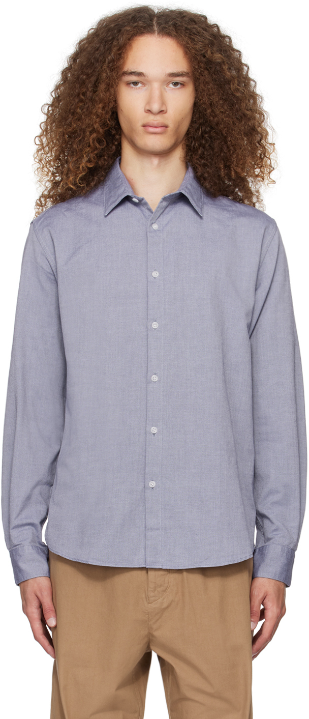 Sunspel Blue Buttoned Shirt In Dark Blue Oxford