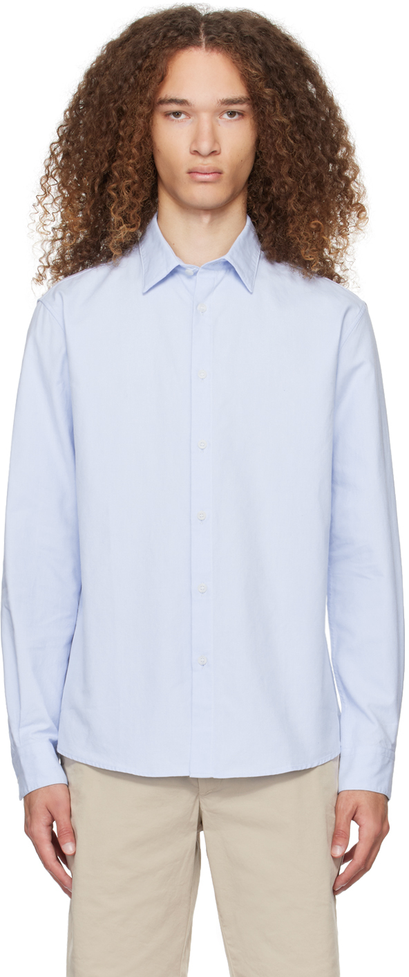 Sunspel Blue Buttoned Shirt In Light Blue Oxford