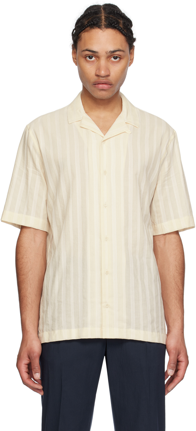 Shop Sunspel Beige Embroidered Stripe Shirt In Ecru