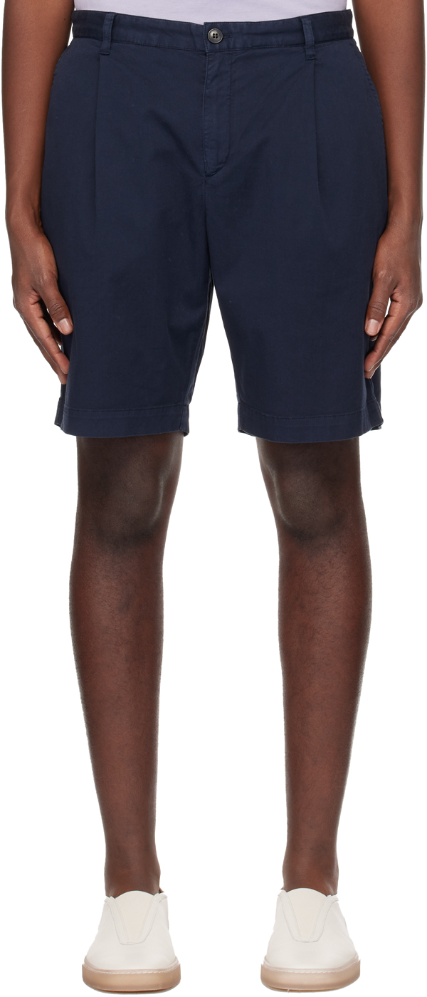 Sunspel Navy Pleated Shorts