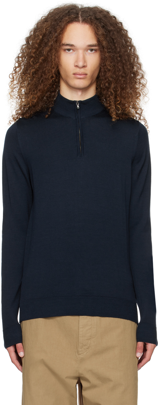 Sunspel Navy Half-zip Sweater In Light Navy