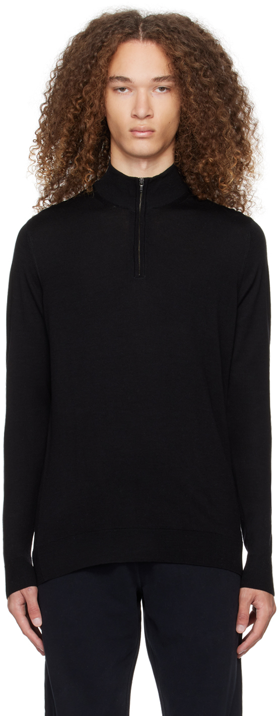 Sunspel Black Half-zip Sweater