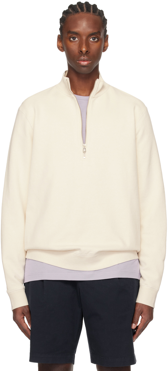 Sunspel Off-white Half-zip Sweatshirt In Undyed