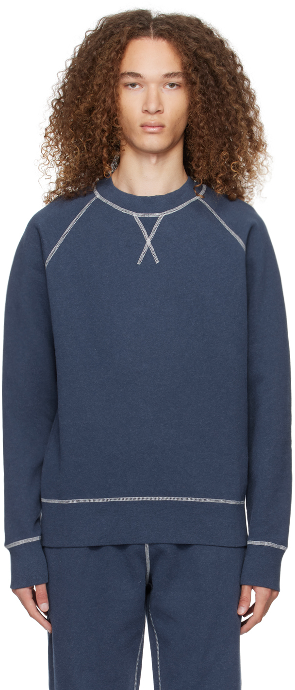 Sunspel Navy Raglan Sweatshirt In Navy Melange5