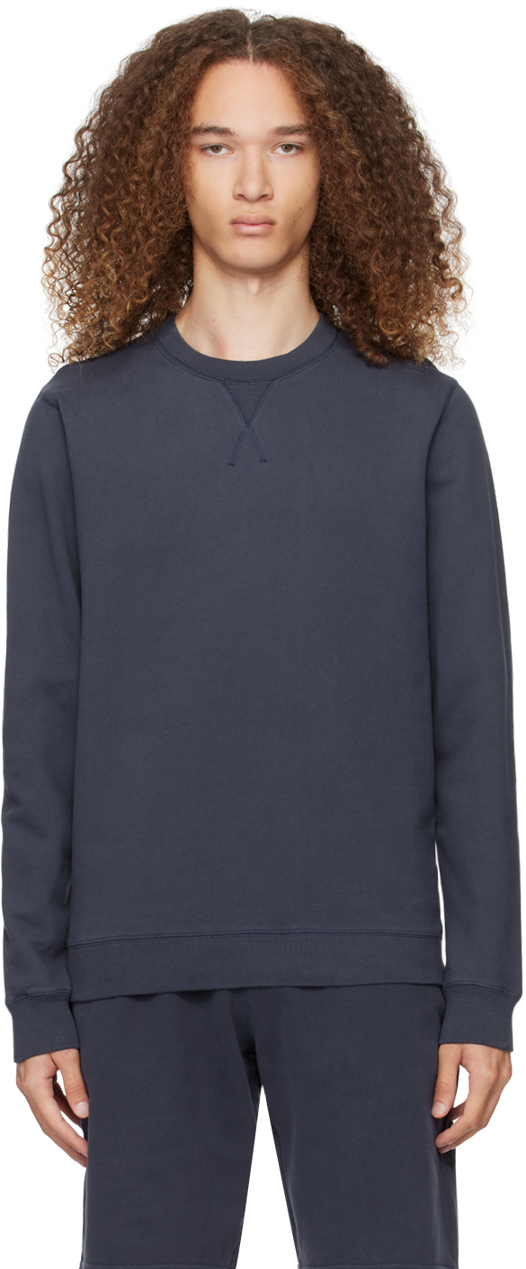 【関税込み】Sunspel ネイビー クルーネック スウェットシャツ Sunspel クルーネック スウェットシャツ | ブルー | FARFETCH JP