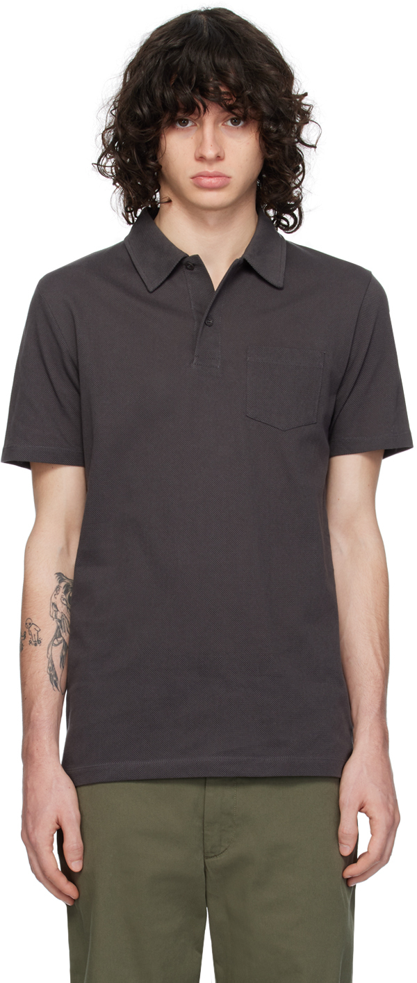 Sunspel Gray Riviera Polo In Charcoal