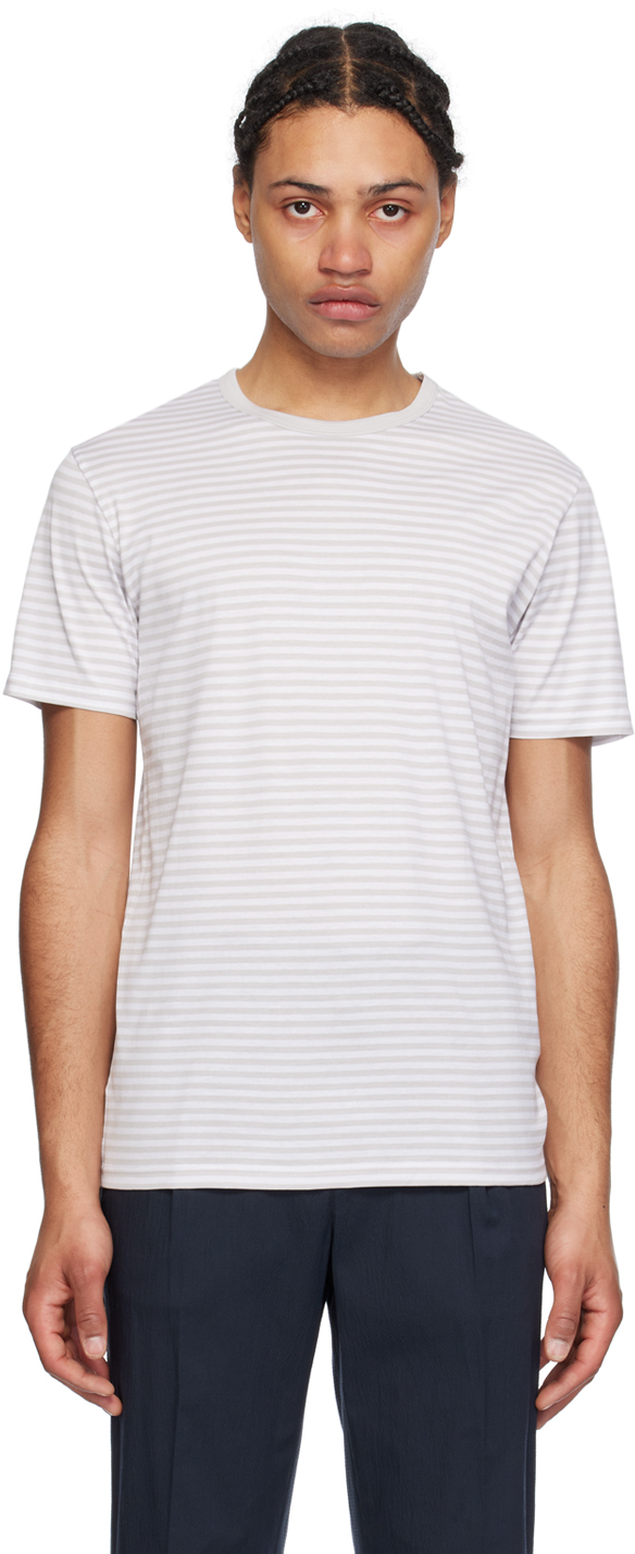 Shop Sunspel White & Gray Classic T-shirt In Smoke/wht Eng Stripe