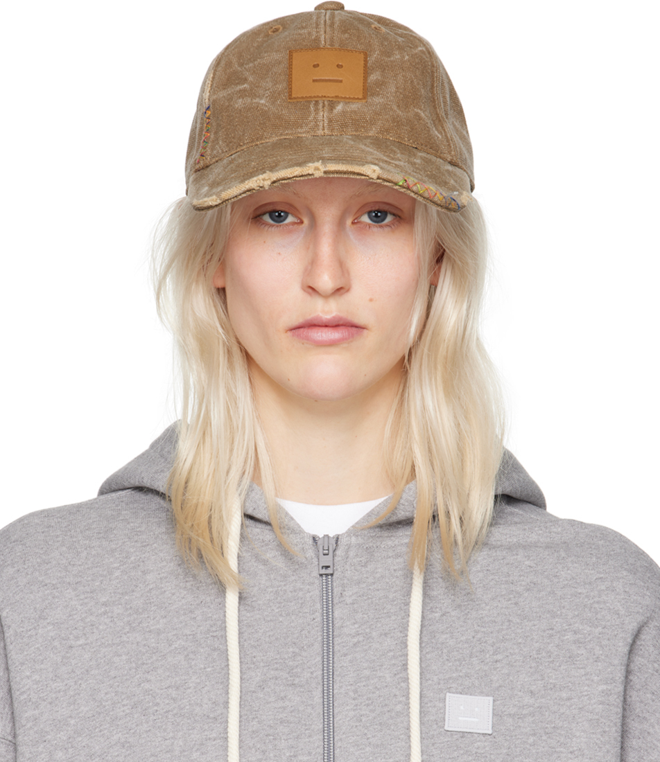 Acne Studios Leather Face Patch Cap In All Toffee Brown