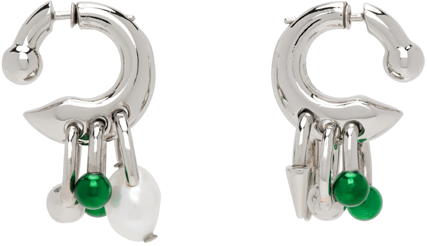 Shop Acne Studios Silver & Green Multi Charm Earrings In Ayh Silver/green