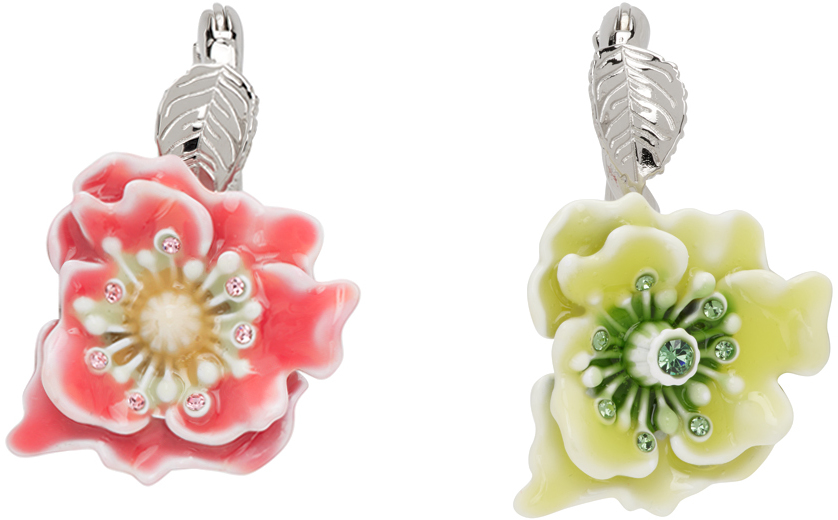 Silver & Multicolor Flower Earrings