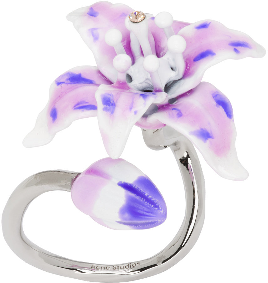 Acne Studios Silver Flower Ring In Dns Silver/light Pur