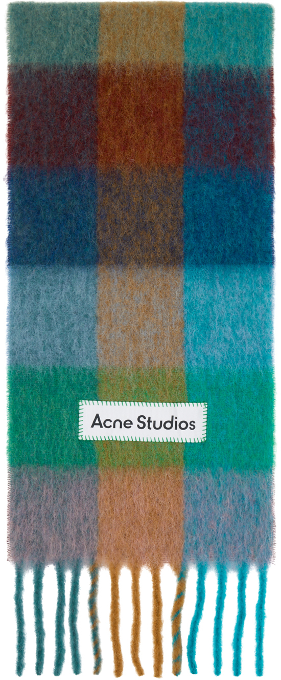 Shop Acne Studios Multicolor Mohair Checked Scarf In Dl4 Turquoise/camel