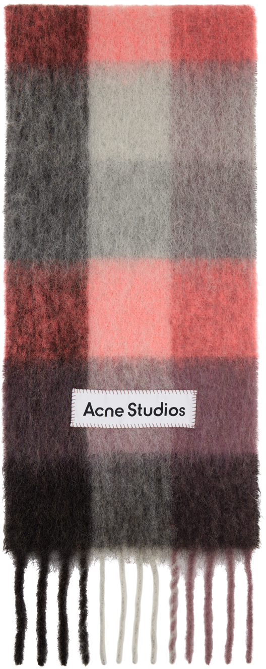 Acne Studios Pink Mohair Checked Scarf In Dl3 Mauve/bright Pin