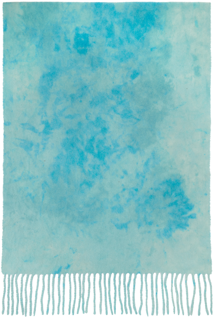 Acne Studios Women Narrow Tie-dye Wool Scarf In Aaq Aqua Blue