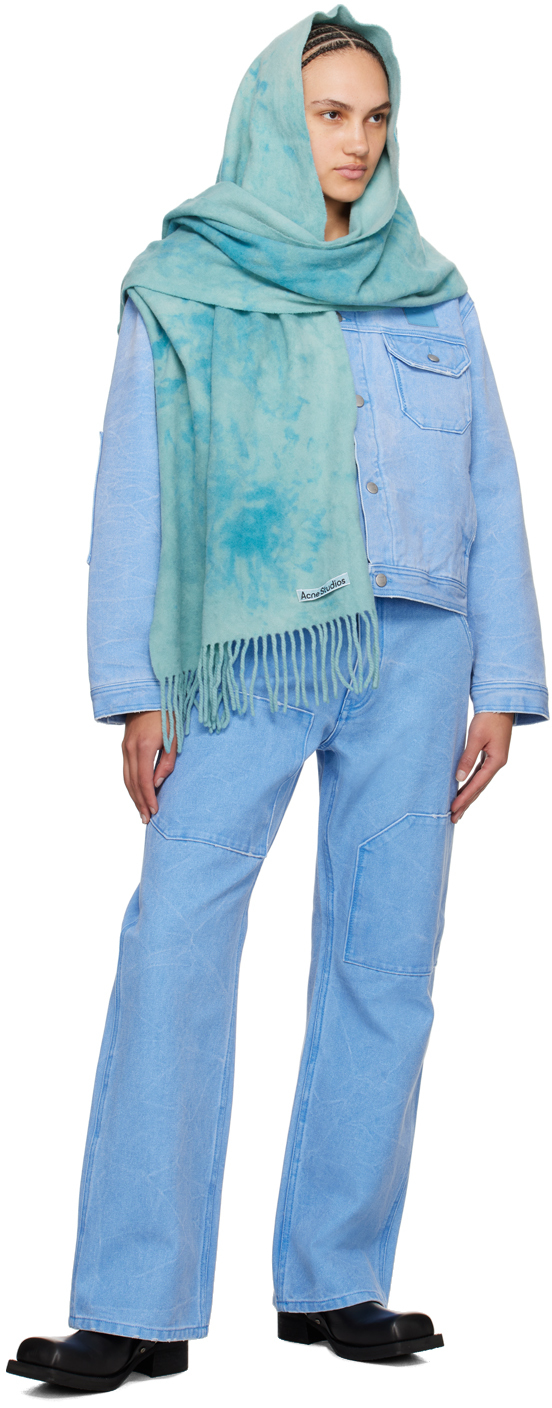 Acne Studios Women Narrow Tie-dye Wool Scarf In Aaq Aqua Blue