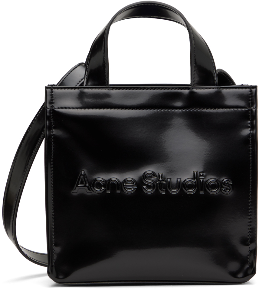 Acne Studios Mini Embossed Faux Patent-leather Tote In 900 Black