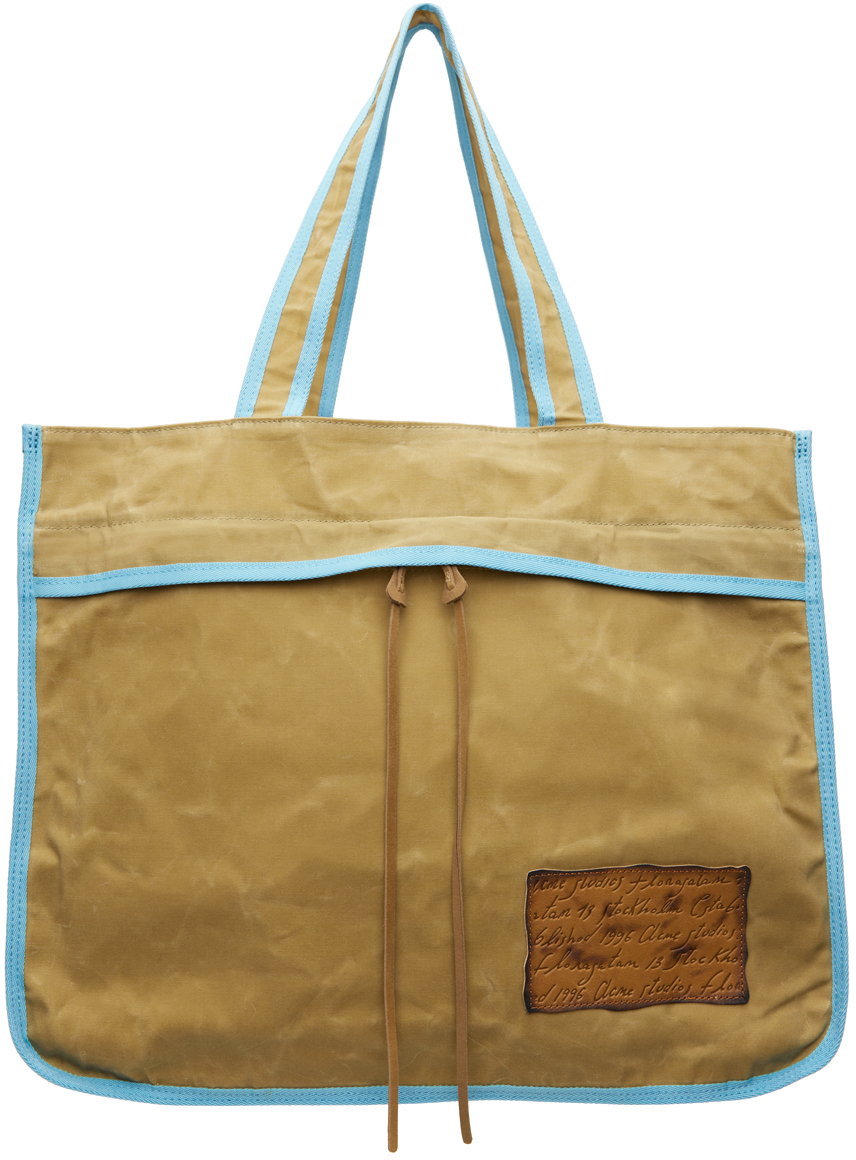 Beige Blue Canvas Tote By Acne Studios On Sale   Acne Studios Beige And Blue Canvas Tote 