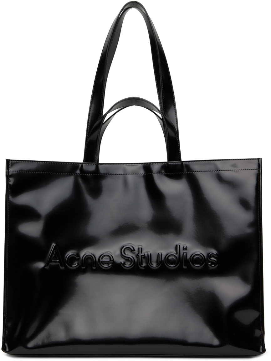 Shop Acne Studios Black Logo Shoulder Tote In 900 Black