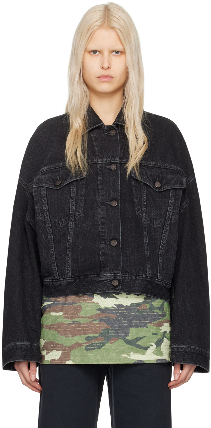 Shop Acne Studios Black Cropped Denim Jacket In 900 Black