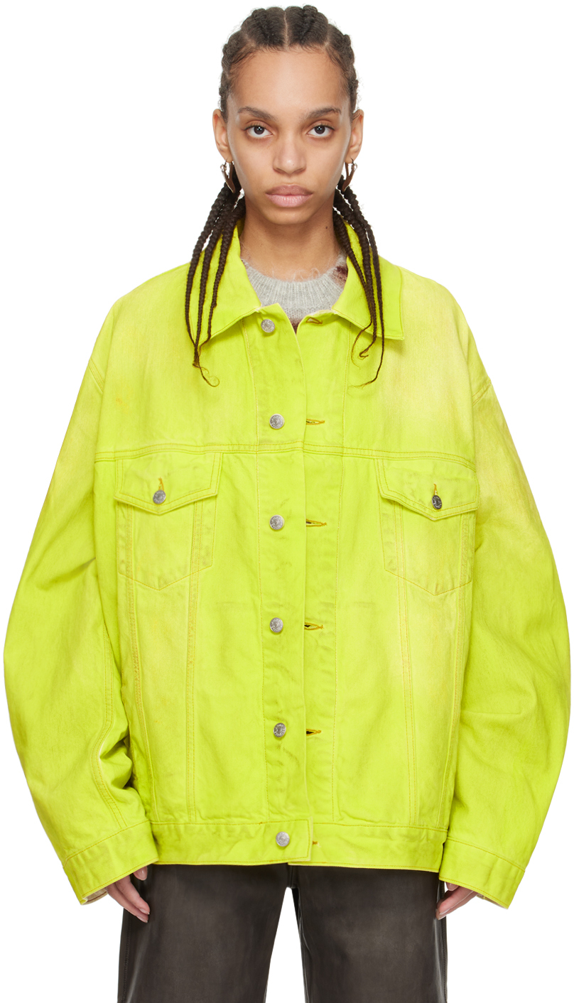 Shop Acne Studios Yellow Oversized Denim Jacket In Aqp Neon Yellow
