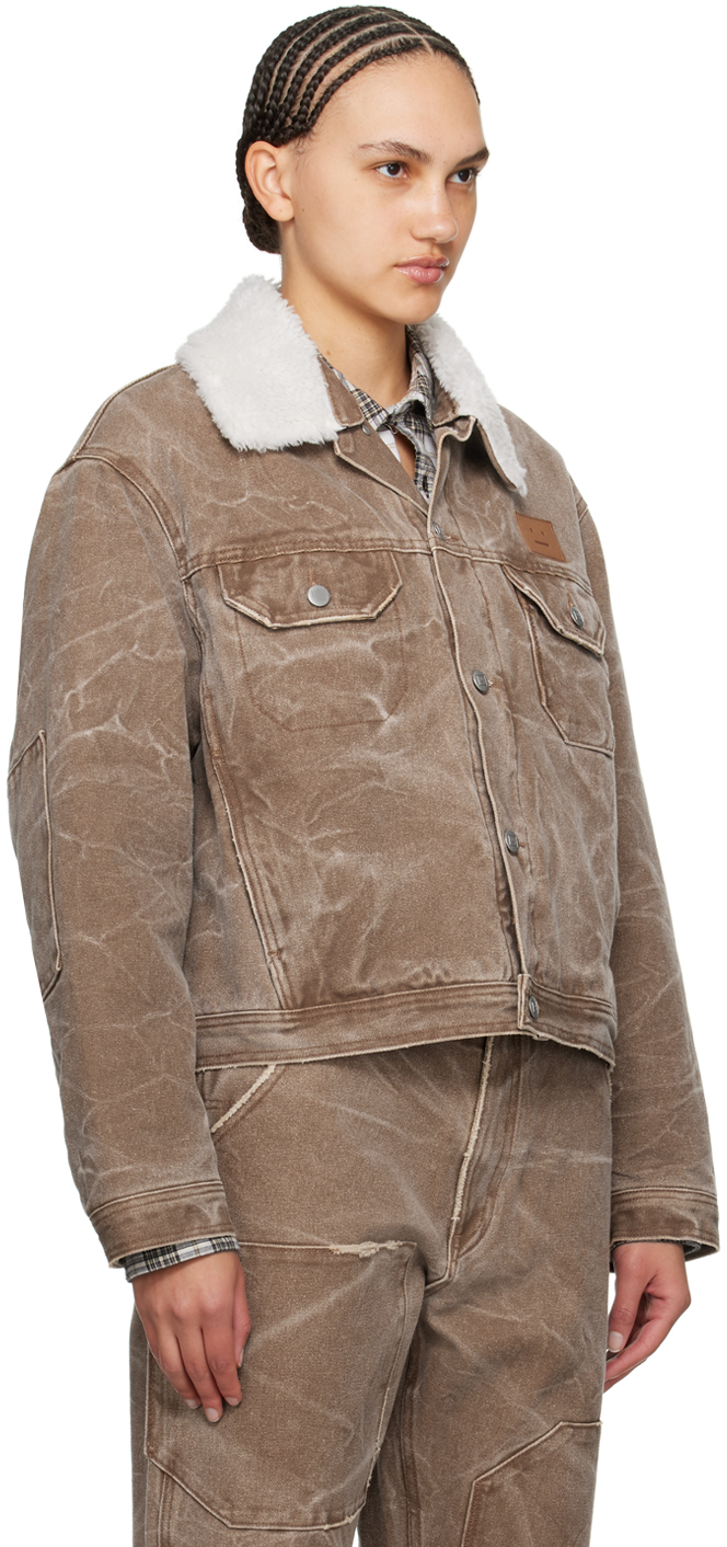 Acne Studios Faux Shearling-trimmed Padded Distressed Denim Jacket In All Toffee Brown
