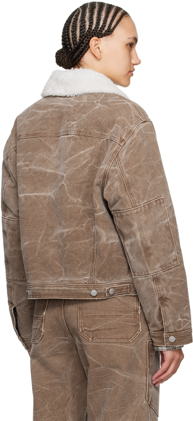 Acne Studios Faux Shearling-trimmed Padded Distressed Denim Jacket In All Toffee Brown