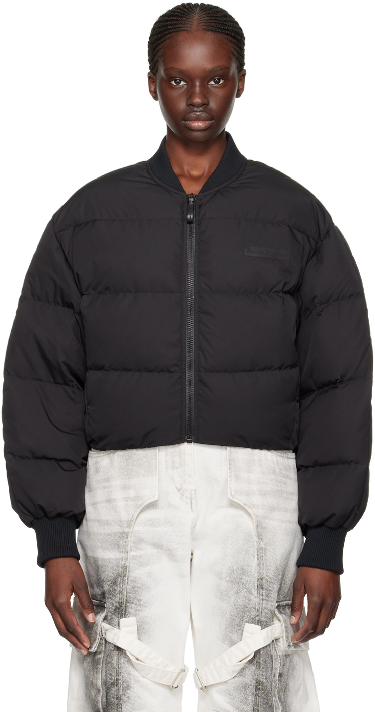 Black Quilted Down Bomber Jacket