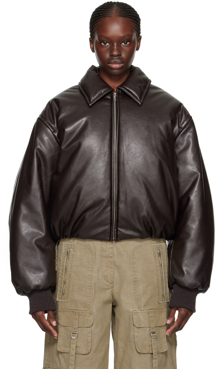 Acne Studios: Brown Padded Faux-Leather Bomber Jacket | SSENSE
