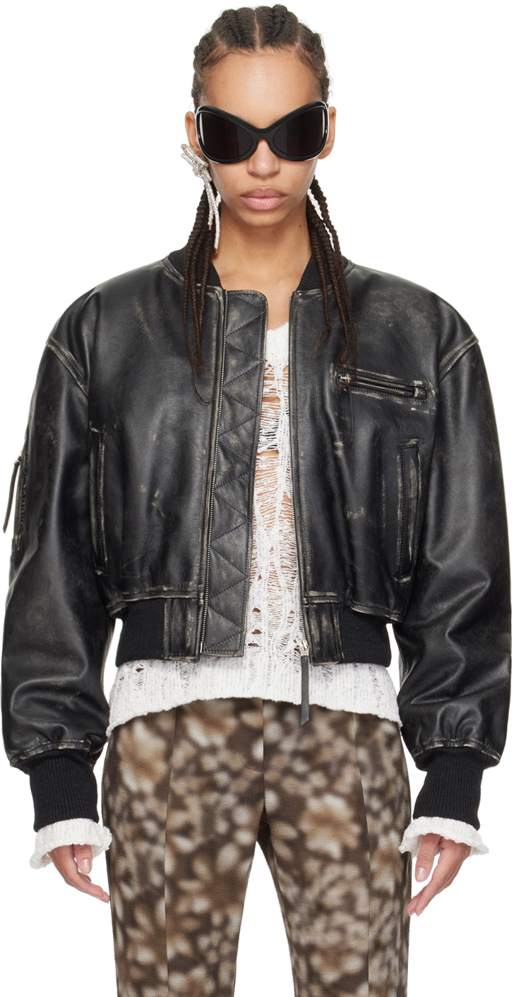 Shop Acne Studios Black Distressed Leather Jacket In 900 Black