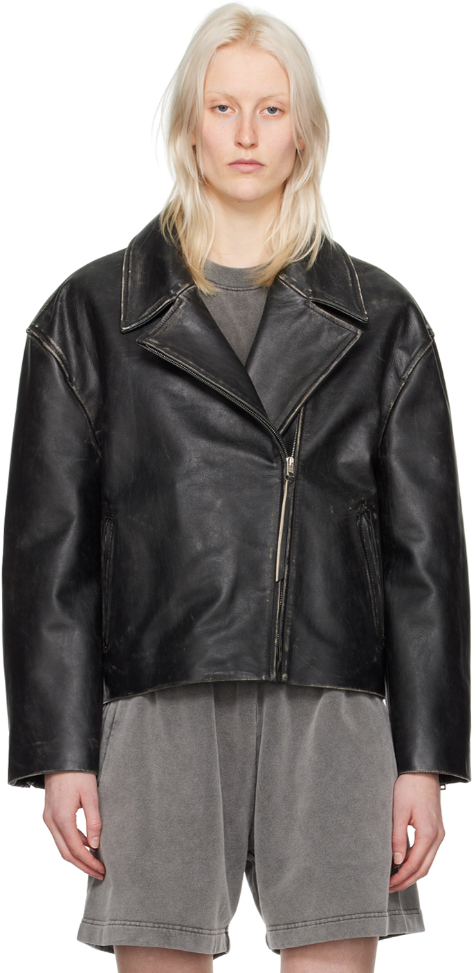 Shop Acne Studios Black Padded Leather Jacket In 900 Black