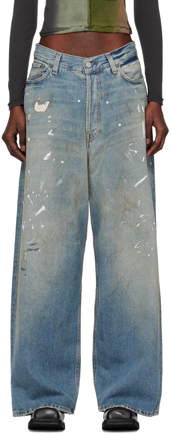 Acne Studios Blue Wide Jeans In Aa2 Anthracite Grey
