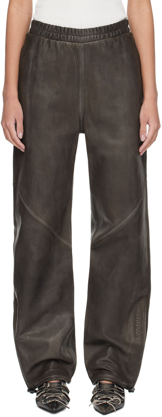 Brown Casual Leather Trousers