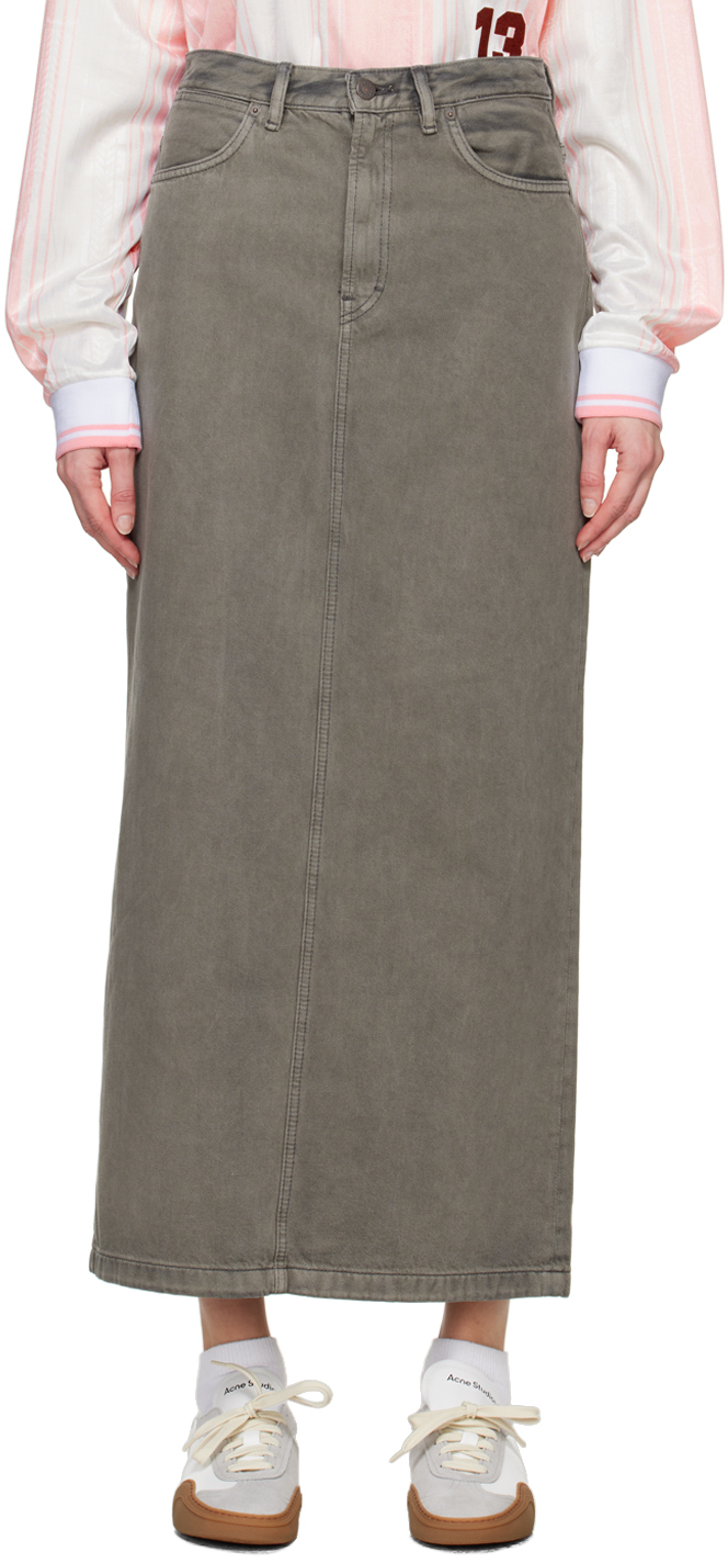 Gray Faded Denim Maxi Skirt