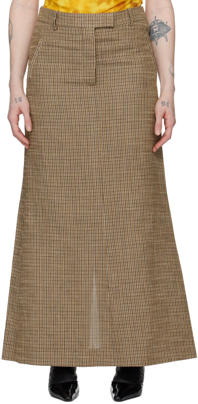 Brown Tailored Long Skirt