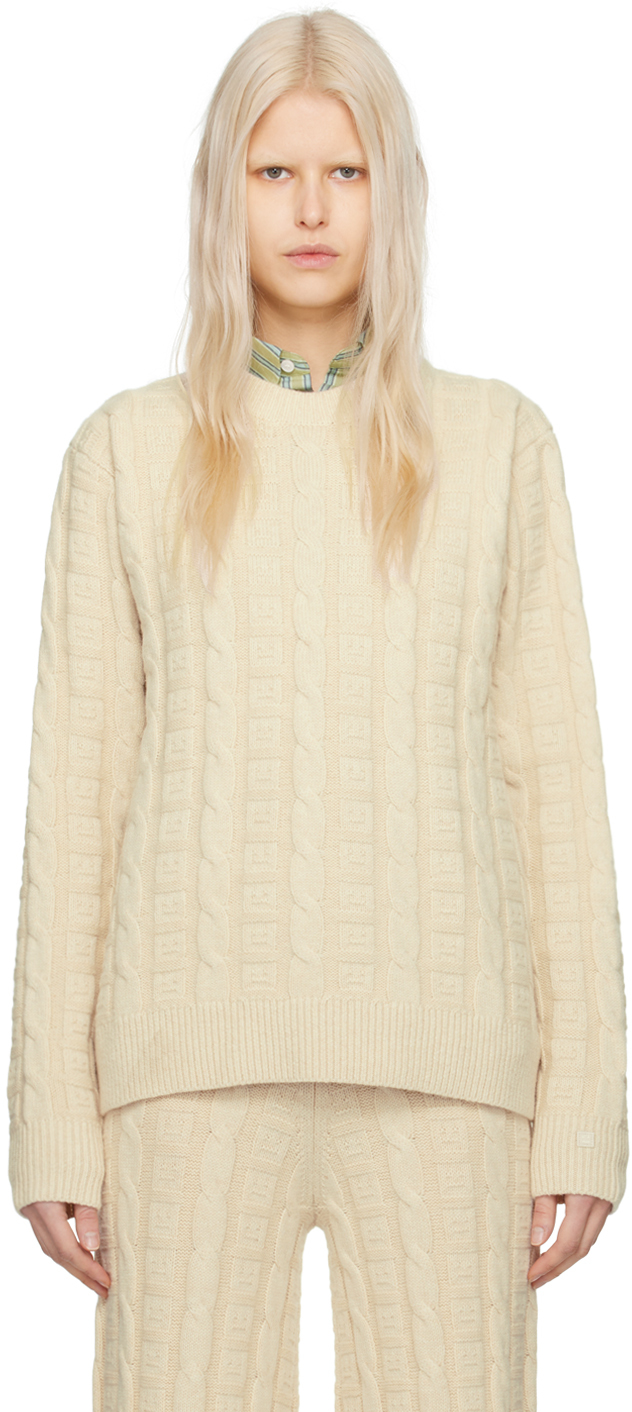 Acne Studios Beige Cable Knit Sweater In Cream